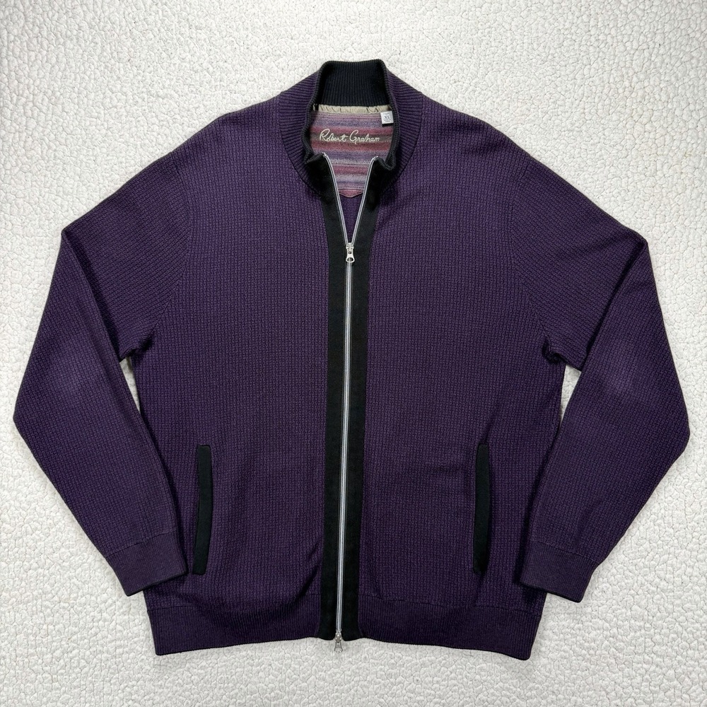 Robert Graham Full Zip Sweater Men's XL Purple Smart Casual Preppy Luxury Money